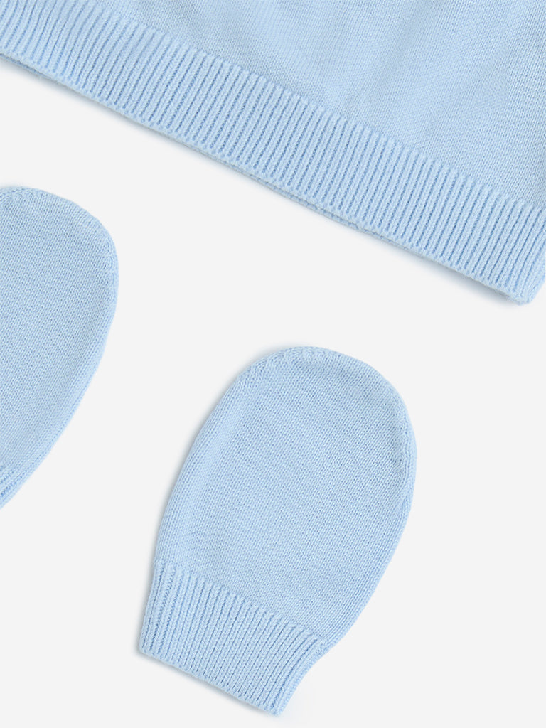 Buy HOP Baby Blue Cotton Hat and Mitten Set from Westside