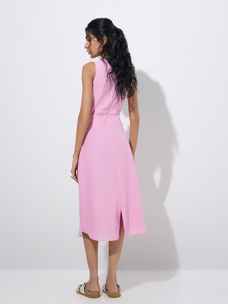 Westside Bombay Paisley Women's Pink Printed Cotton-Blend A-Line Dress for Everyday Back View