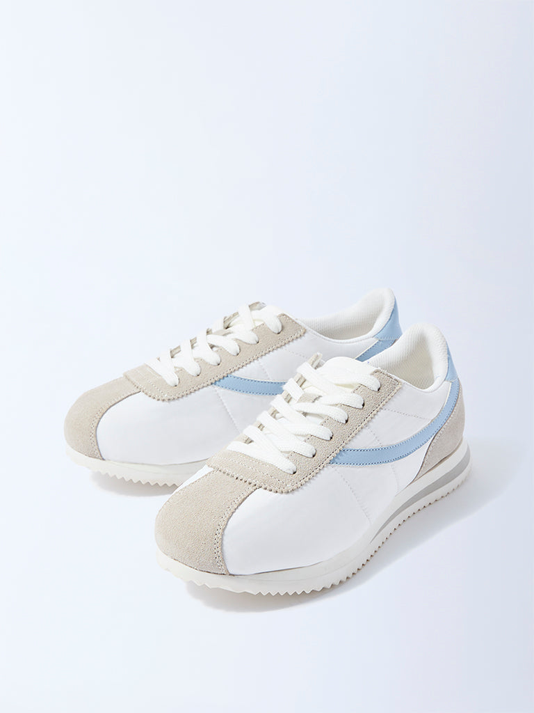 Westside LUNA BLU Women's White Colour-Blocked Lace-Up Sneakers for Casual Wear Front View