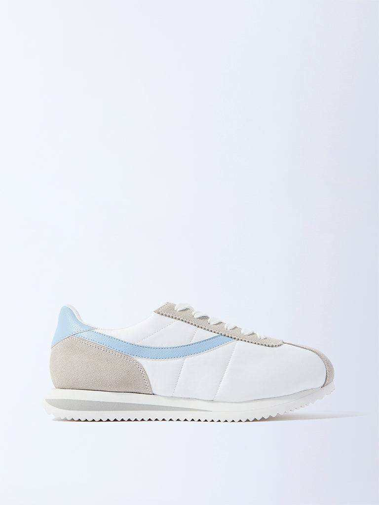 Westside LUNA BLU Women's White Colour-Blocked Lace-Up Sneakers for Casual Wear Side View