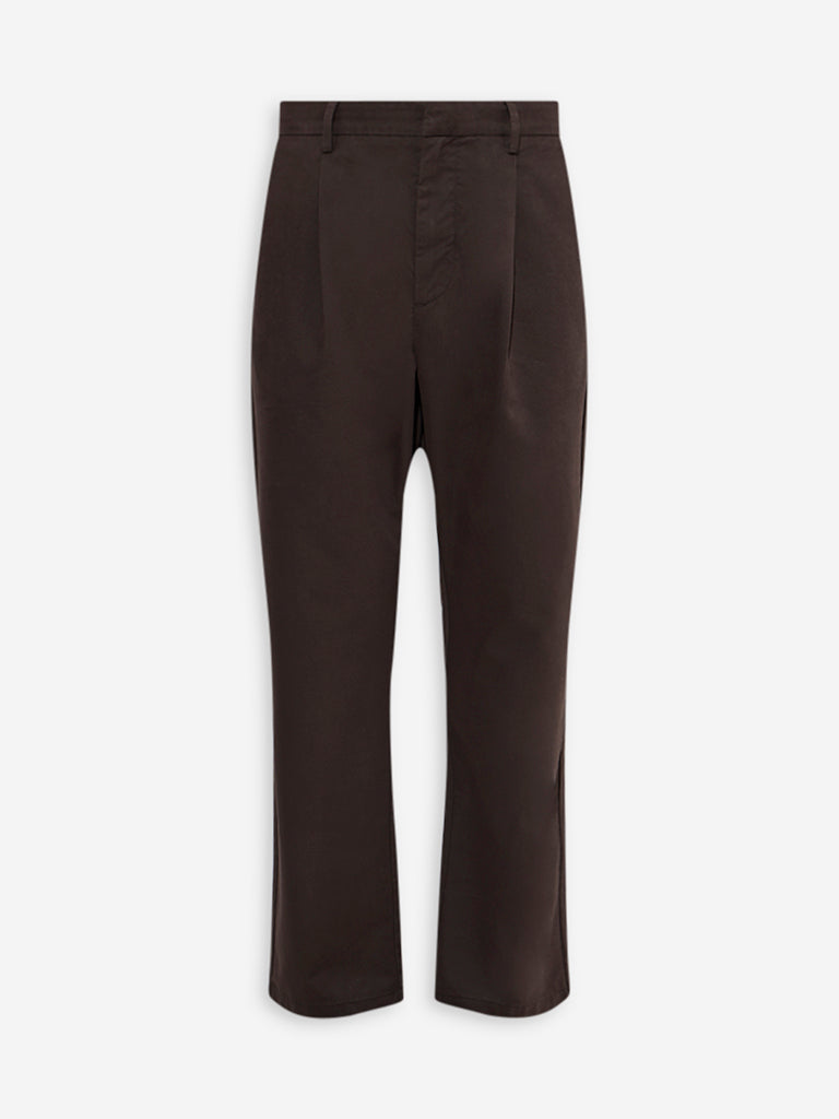 Westside Ascot Men's Brown Relaxed-Fit Mid-Rise Cotton-Blend Chinos for Casual Wear Flatly