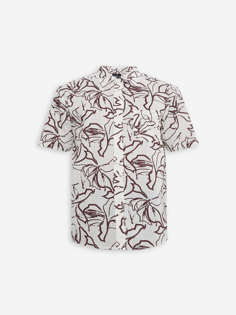 Westside WES Casuals Men's Brown Print Relaxed-Fit Cotton Shirt for Casual Wear Flatly View