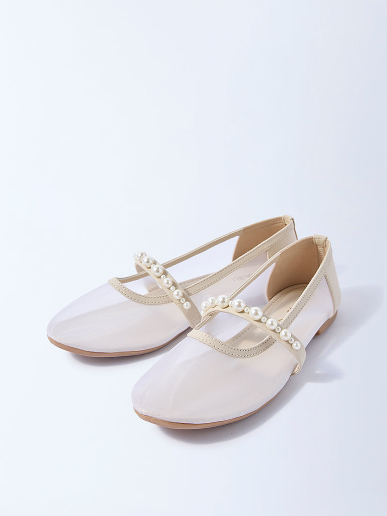 LUNA BLU Ivory Pearl Embellished Mary Jane Shoes