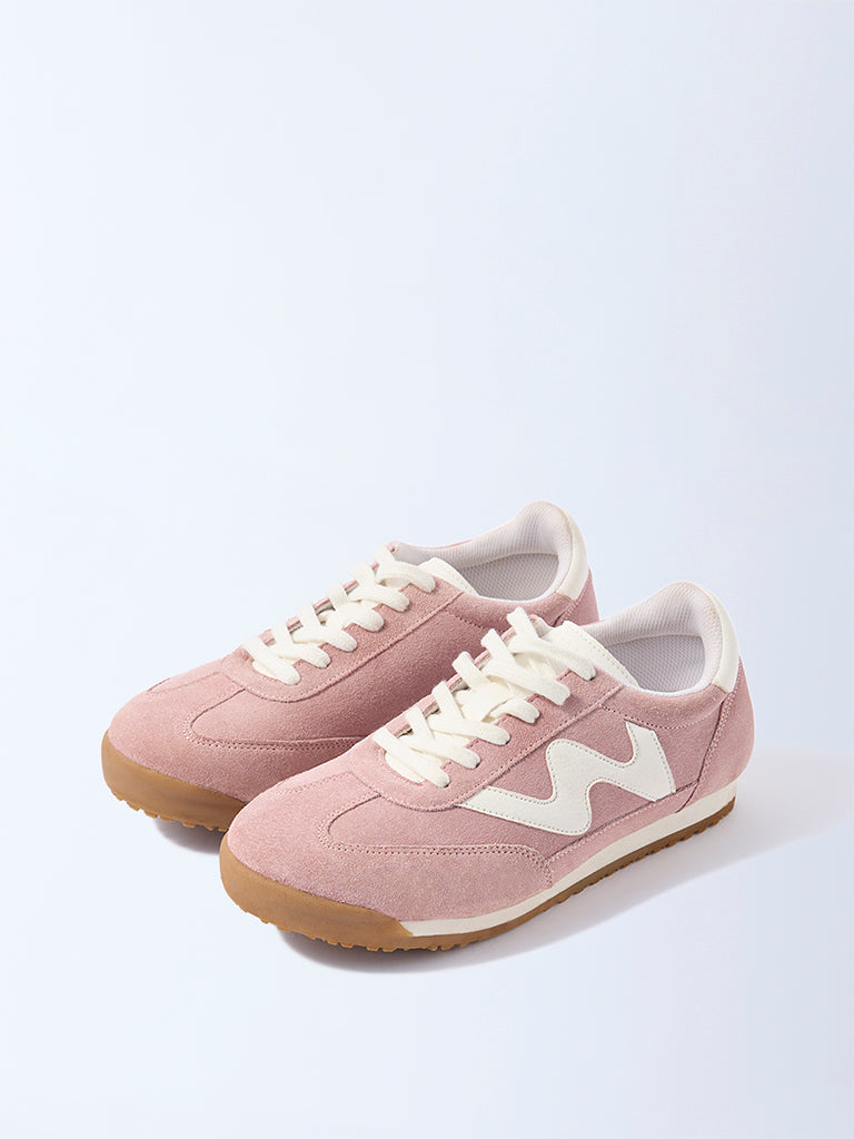 LUNA BLU Blush Pink Suede Lace-Up Sneakers