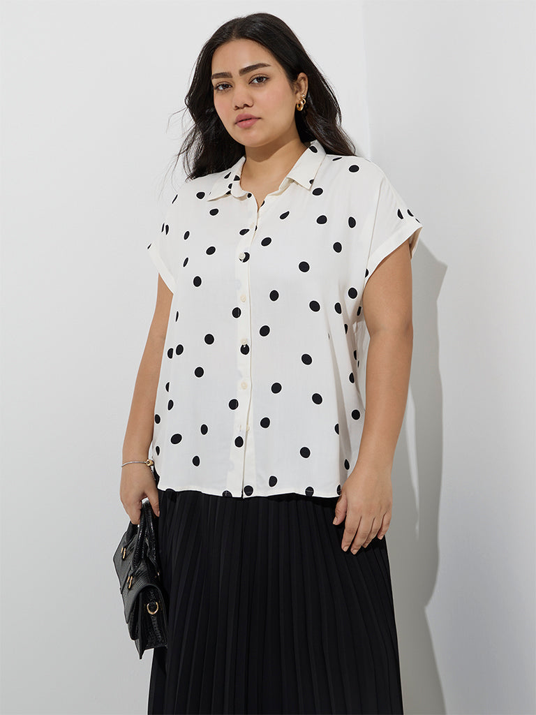Westside Gia Women's White Polka Dots Printed Shirt for Casual Wear Front View