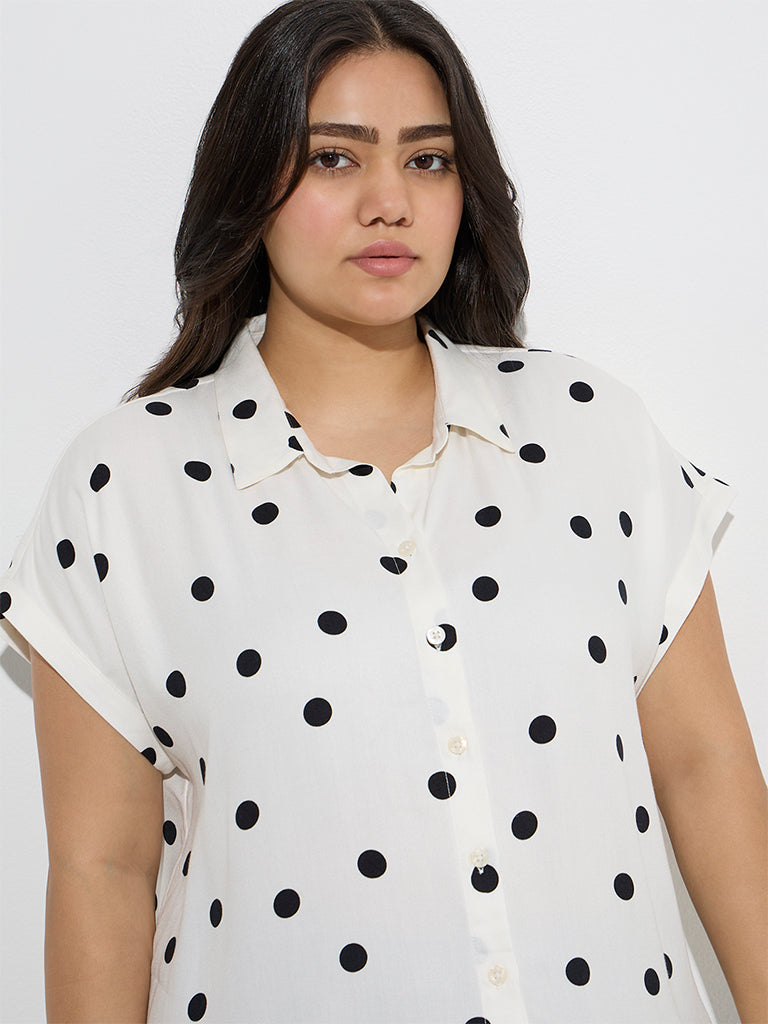 Westside Gia Women's White Polka Dots Printed Shirt for Casual Wear Zoomed View