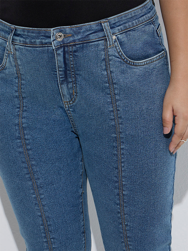 Westside Gia Women's Blue Slit Detailed Relaxed-Fit High-Rise Jeans for Casual Wear Zoom View