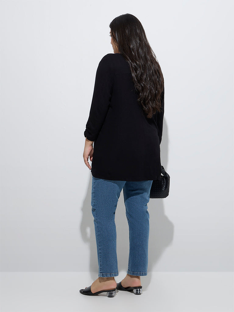 Westside Gia Women's Blue Slit Detailed Relaxed-Fit High-Rise Jeans for Casual Wear Back View