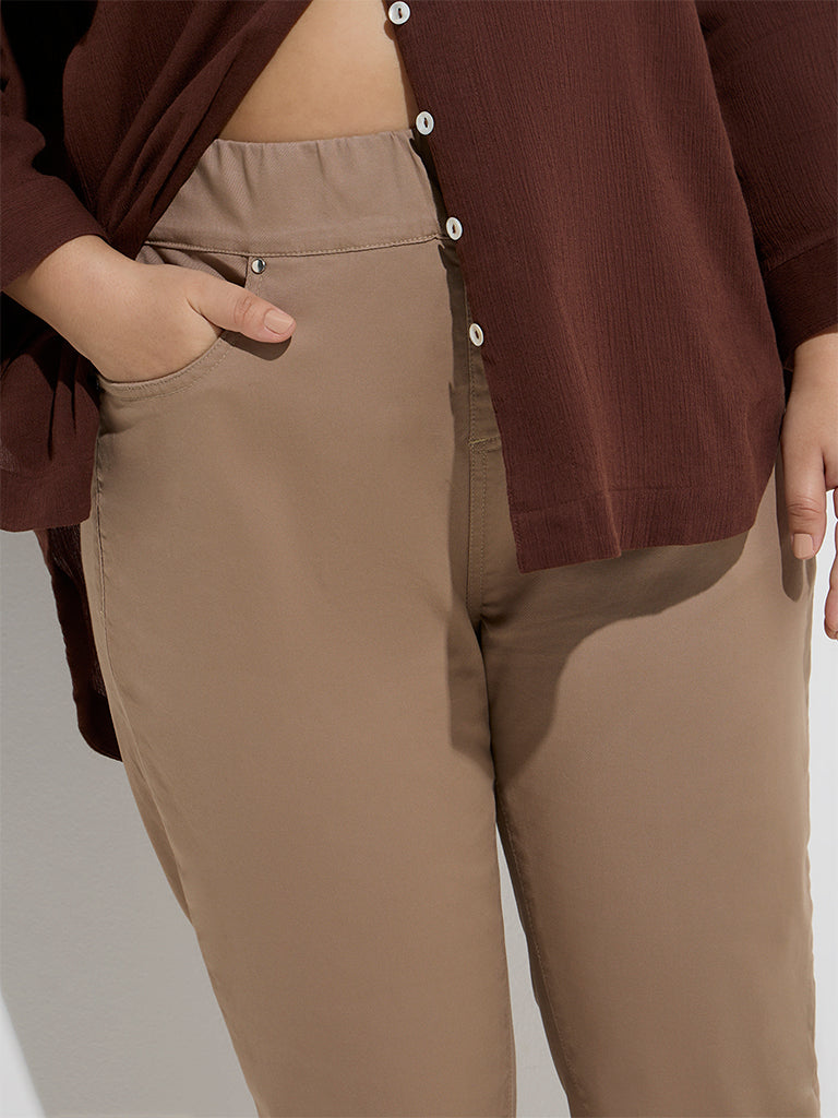 Westside Gia Women's Taupe High-Rise Cotton-Blend Jeggings for Casual Wear Zoom View