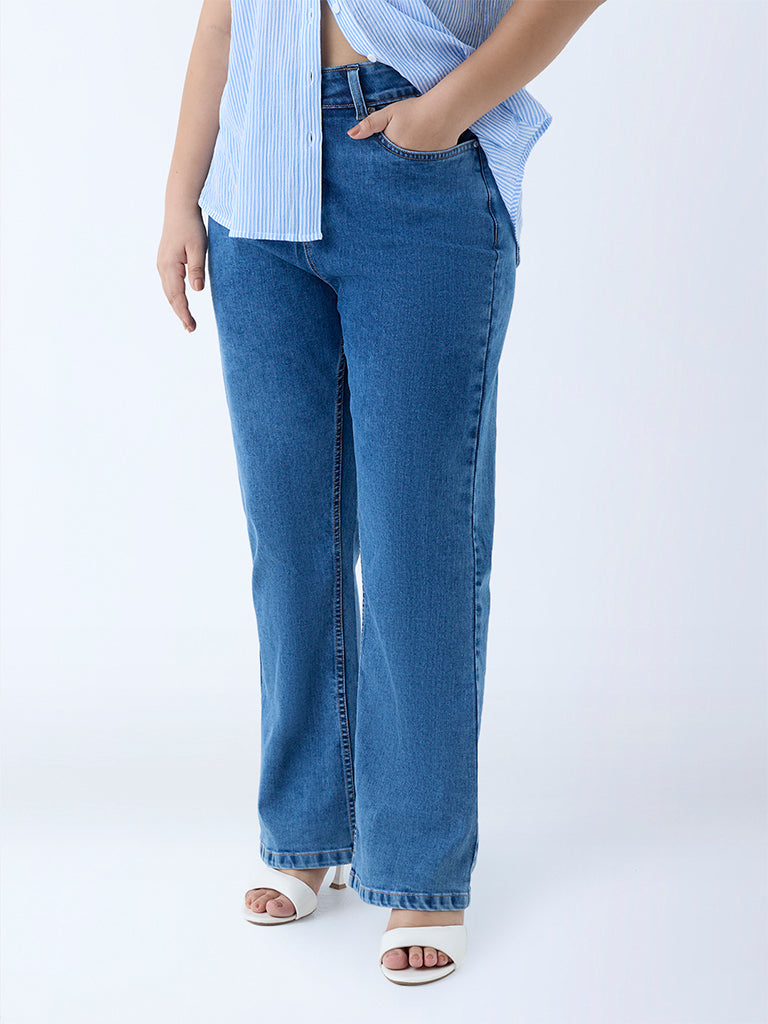 Westside Gia Women's Blue Straight-Fit High-Rise Jeans for Casual Wear Front view