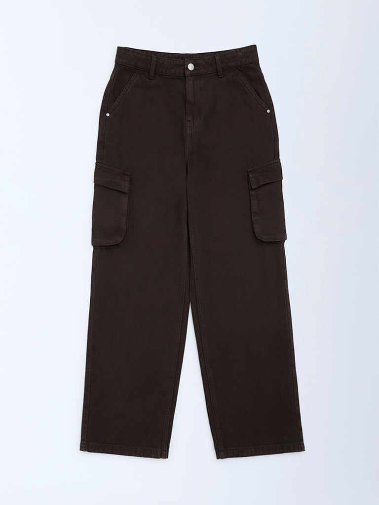 Boys Brown Relaxed-Fit Mid-Rise Jeans
