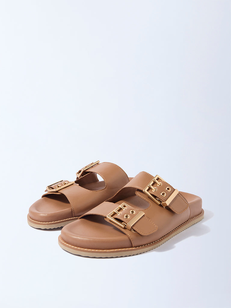 LUNA BLU Tan Slip-On Comfort Sandals