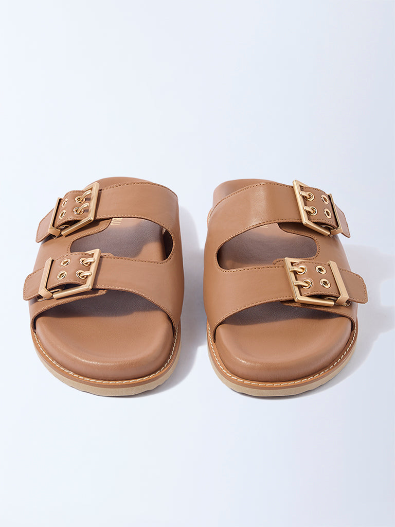 LUNA BLU Tan Slip-On Comfort Sandals