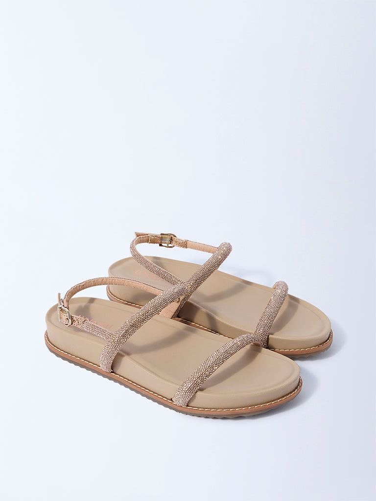 Buy LUNA BLU Rose Gold Diamante Embellished Comfort Sandals from