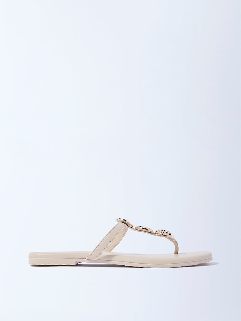 Westside LUNA BLU Women's Ivory Thong-Strap Sandals for Casual Wear Side View