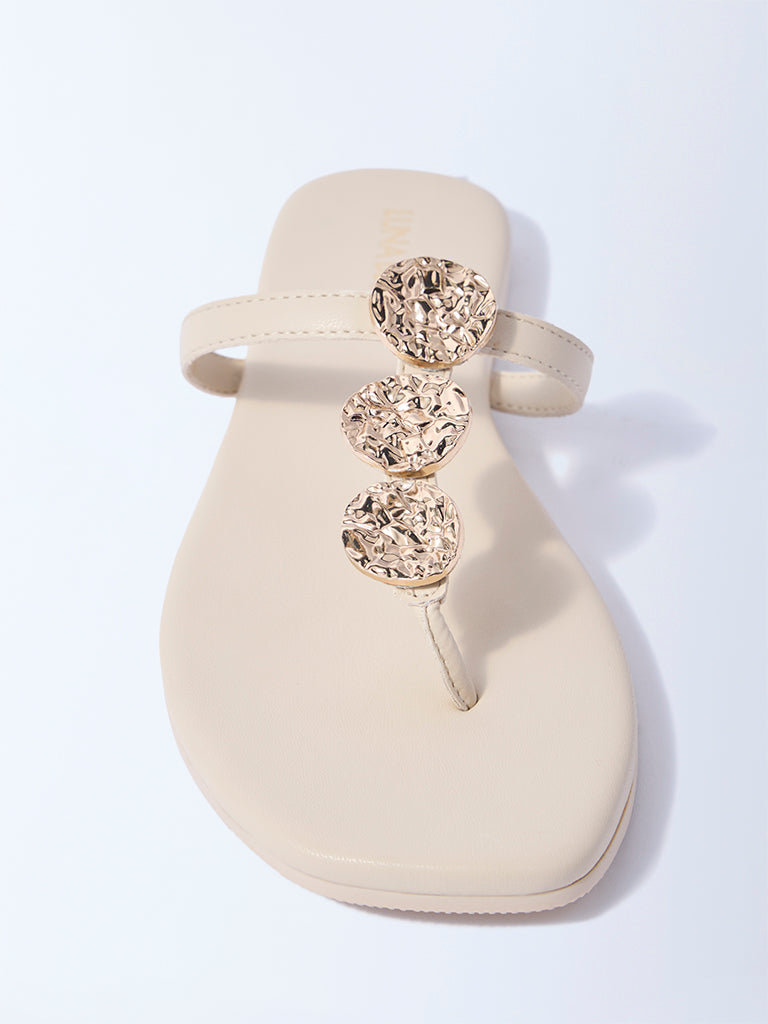 Westside LUNA BLU Women's Ivory Thong-Strap Sandals for Casual Wear Front view