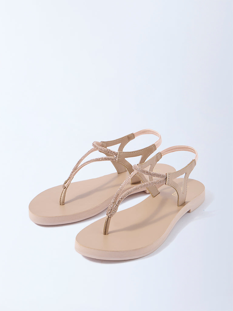 LUNA BLU Light Pink Diamante-Detailed Slingback Sandals