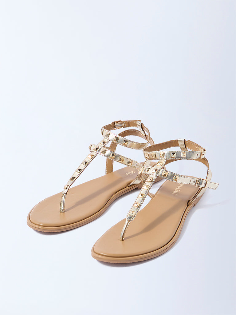 LUNA BLU Gold Studded Gladiator Sandals