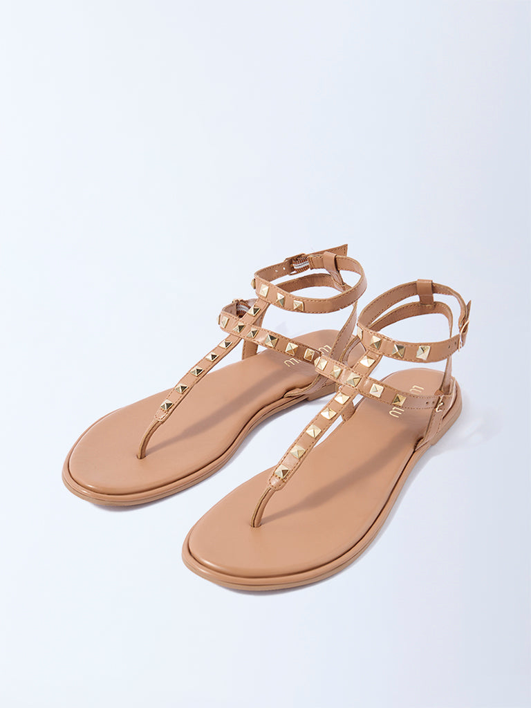 LUNA BLU Tan Studded Gladiator Sandals