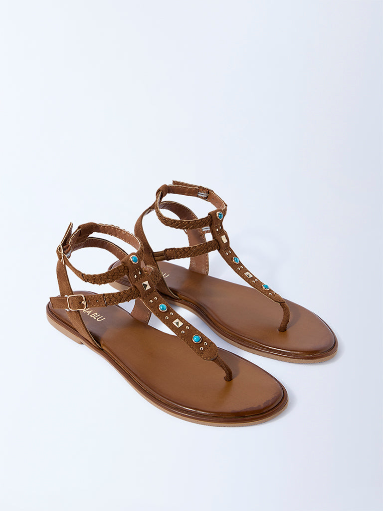 Buy LUNA BLU Tan Embellished Sandals from Westside