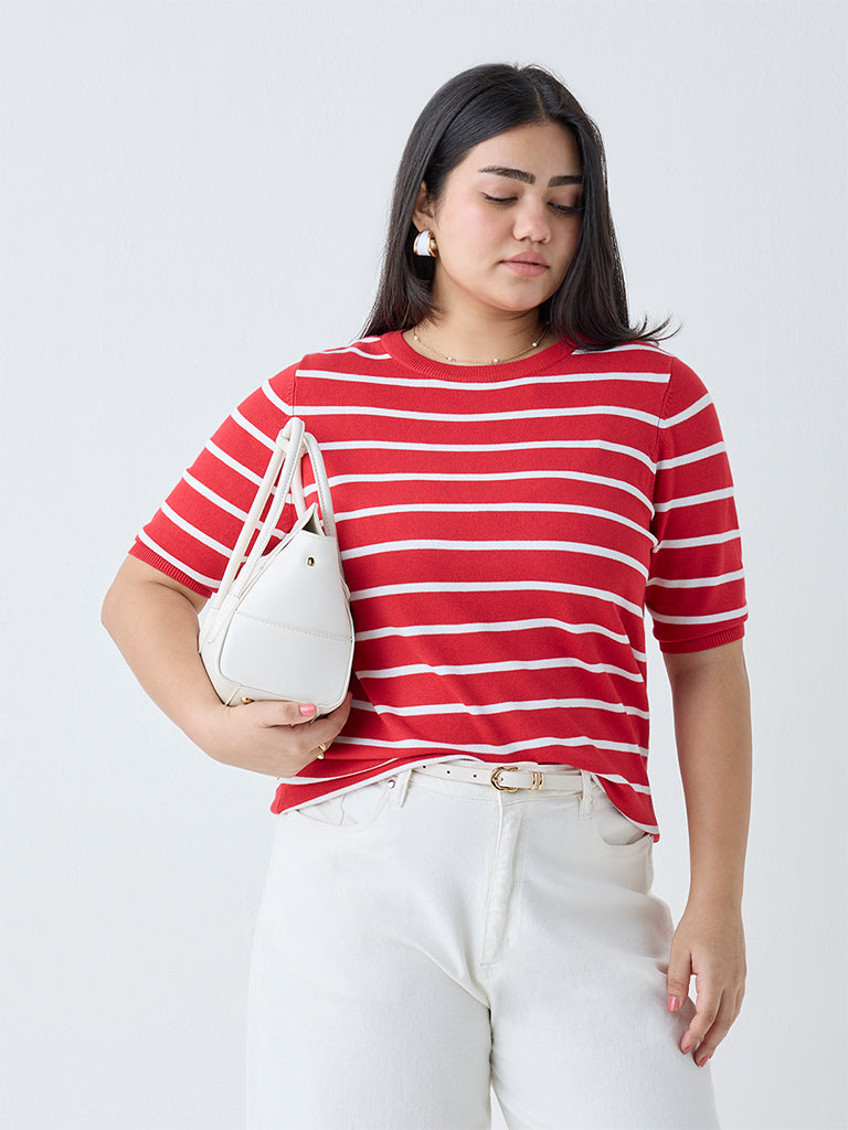 Gia Red Stripe Detailed T-Shirt