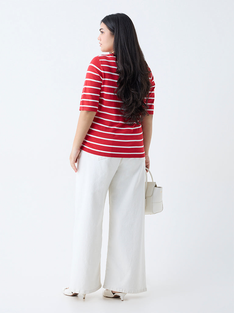 Gia Red Stripe Detailed T-Shirt