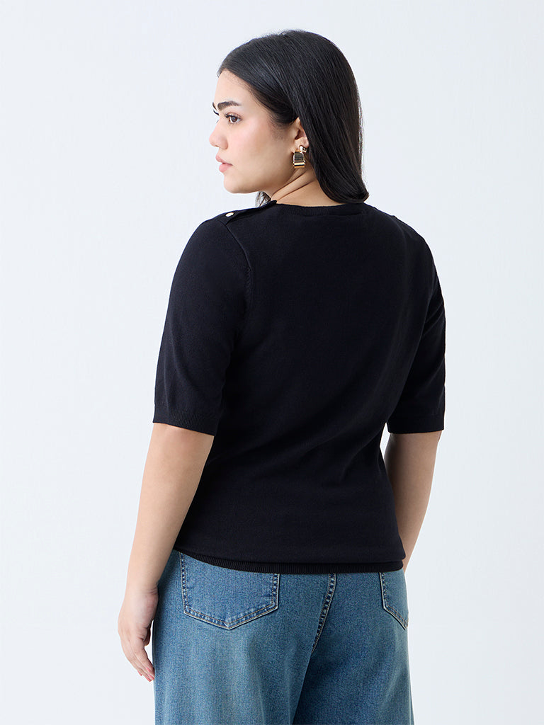 Westside Gia Women's Black Solid T-Shirt for Casual Wear Back View