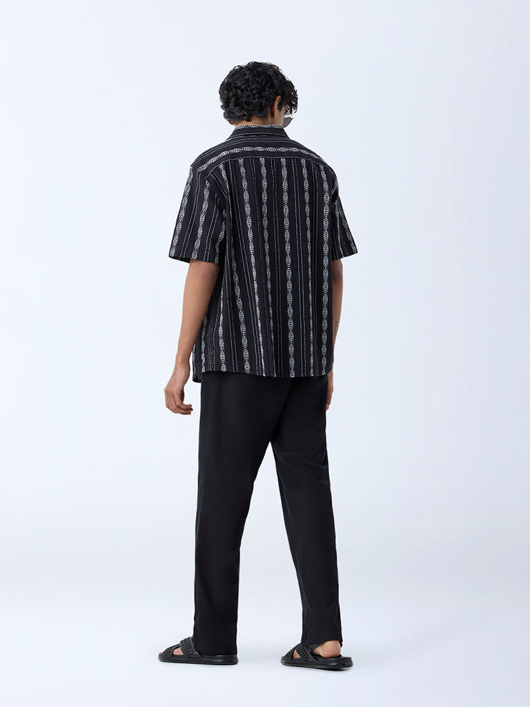 Westside ETA Men's Black Relaxed-Fit Mid-Rise Chinos for Casual Wear Back View