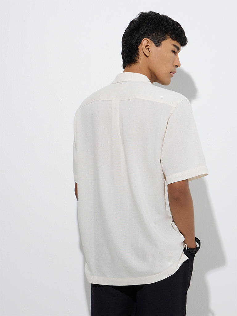 Westside ETA Men's Off-White Embroidered Relaxed-Fit Shirt for Casual Wear Back View