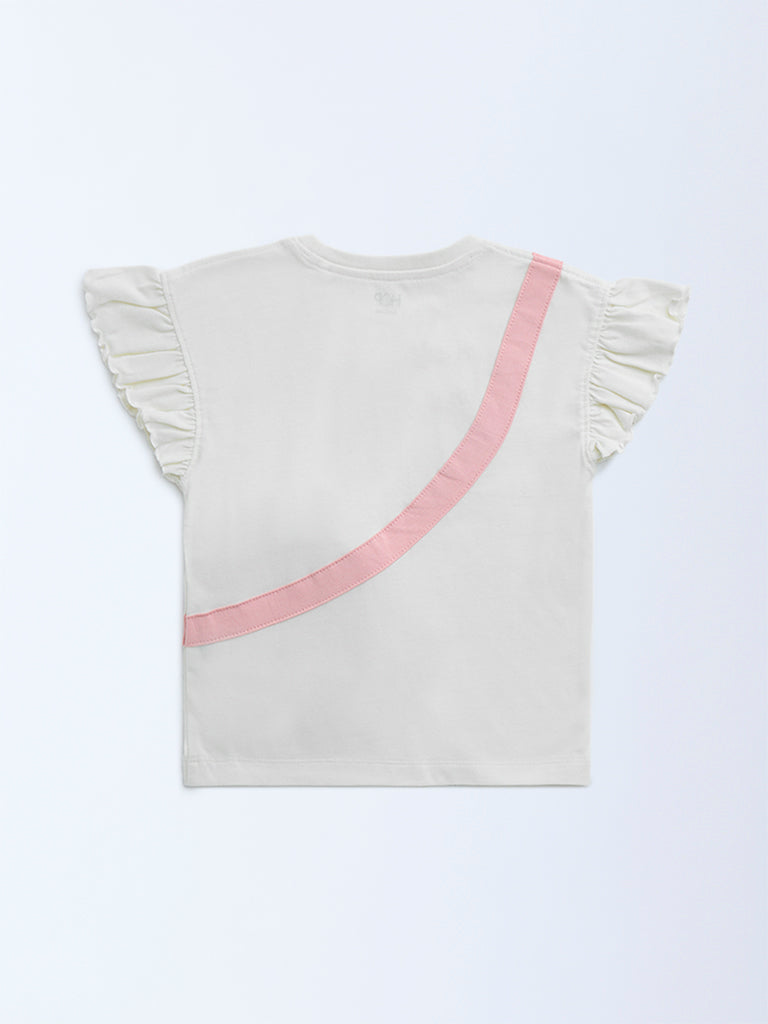 Westside HOP Kids Off-White Pouch-Detailed Cotton Top for Casual Wear Back View