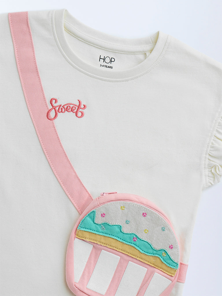 Westside HOP Kids Off-White Pouch-Detailed Cotton Top for Casual Wear Zoomed View