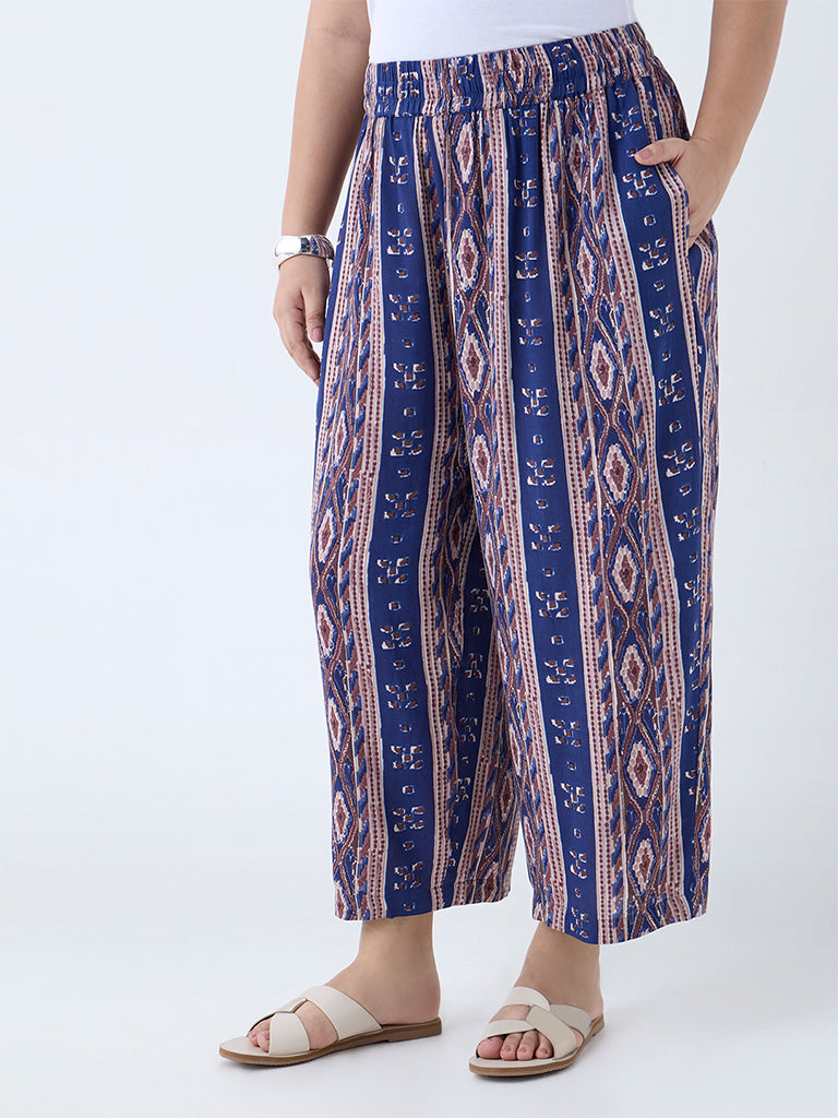 Westside Diza Women's Indigo Stripe Pattern Ethnic Pants for Everyday Front view