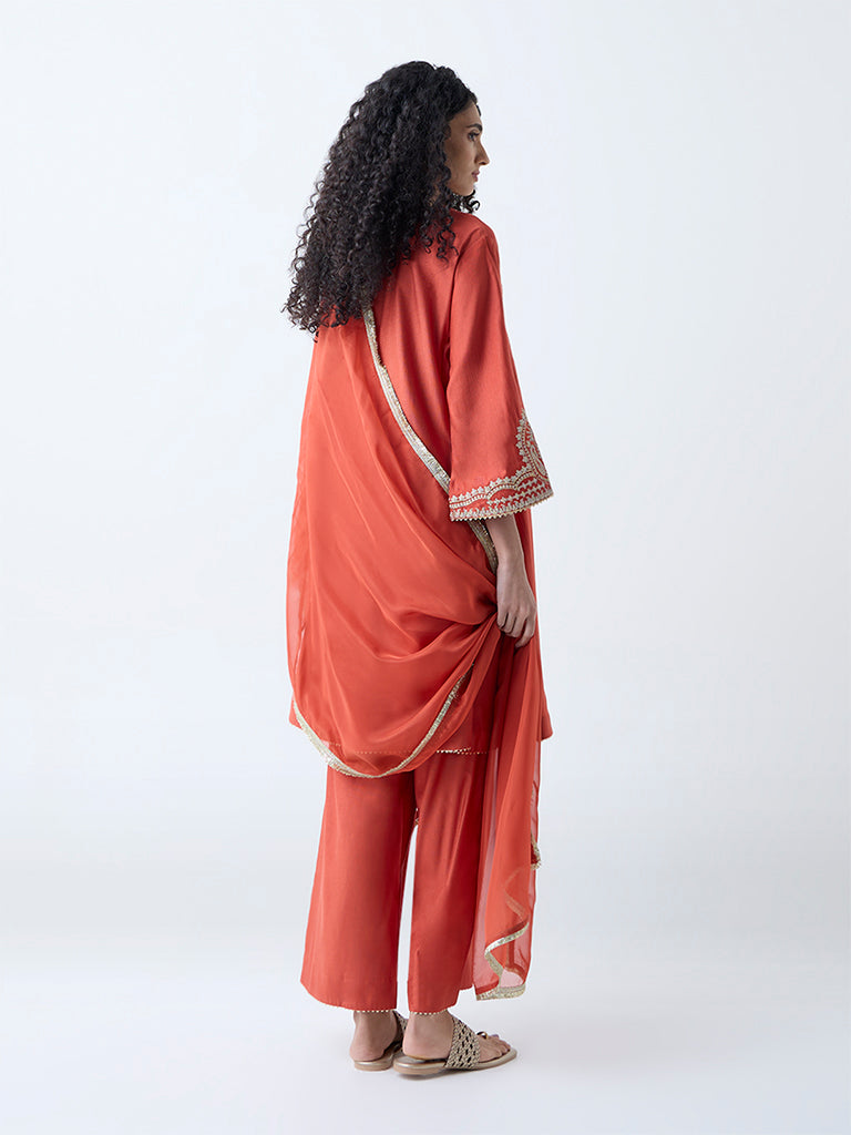 Westside Vark Women's Rust Embellished A-Line Ethnic Set for Festive Wear Back View