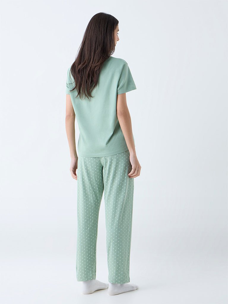 Wunderlove Mint Printed Cotton-Blend Shirt and Pyjama Set
