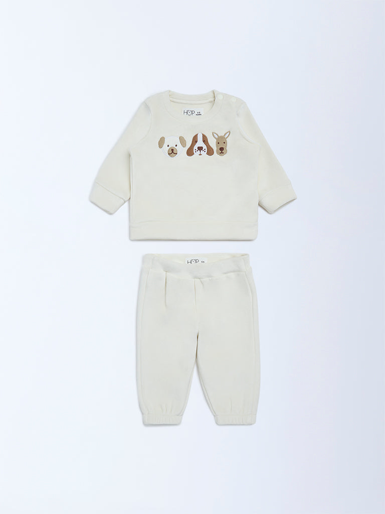 HOP Baby Boys Off-White Animal Design Sweatshirt and Joggers Set