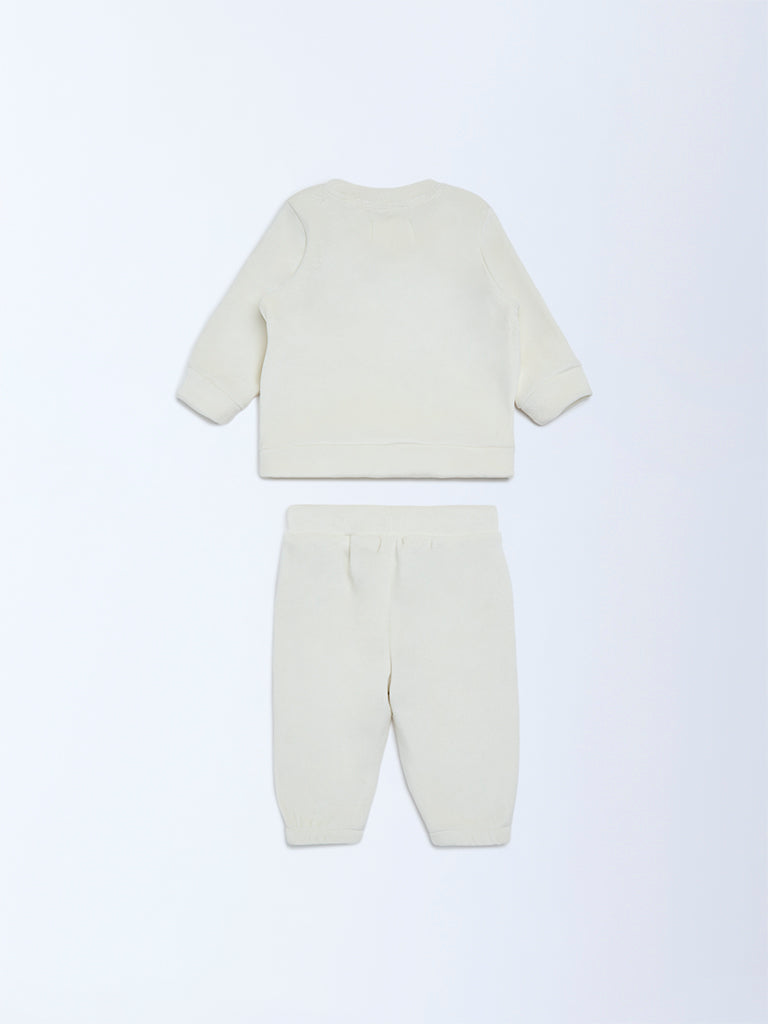 HOP Baby Boys Off-White Animal Design Sweatshirt and Joggers Set