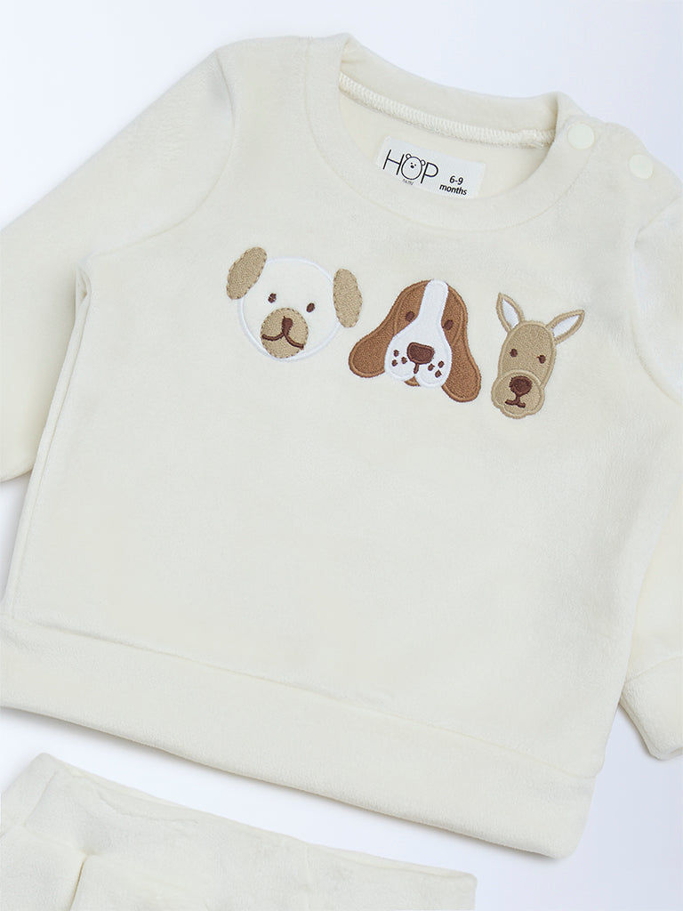 HOP Baby Boys Off-White Animal Design Sweatshirt and Joggers Set