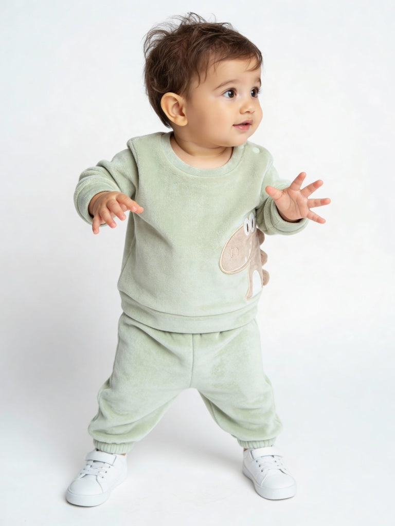HOP Baby Boys Sage Animal Design Sweatshirt and Joggers Set