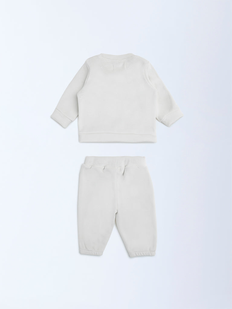 HOP Baby White Animal Embroidered Top and Pants Set