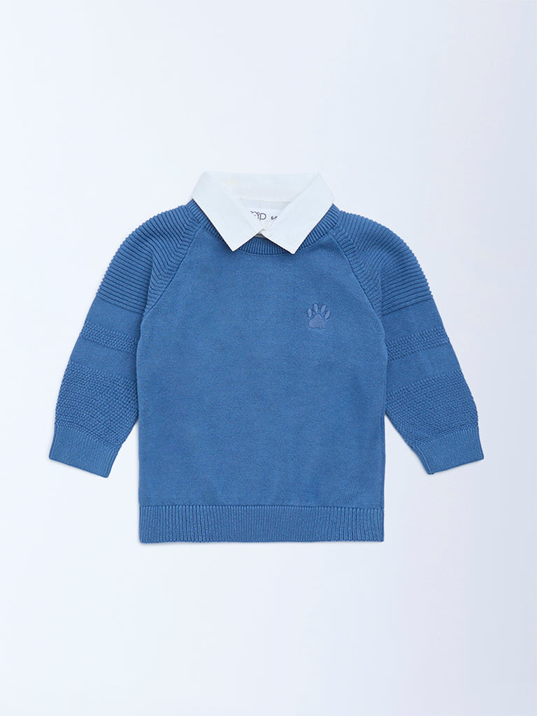 HOP Baby Boys Blue Knit-Textured Cotton Sweater