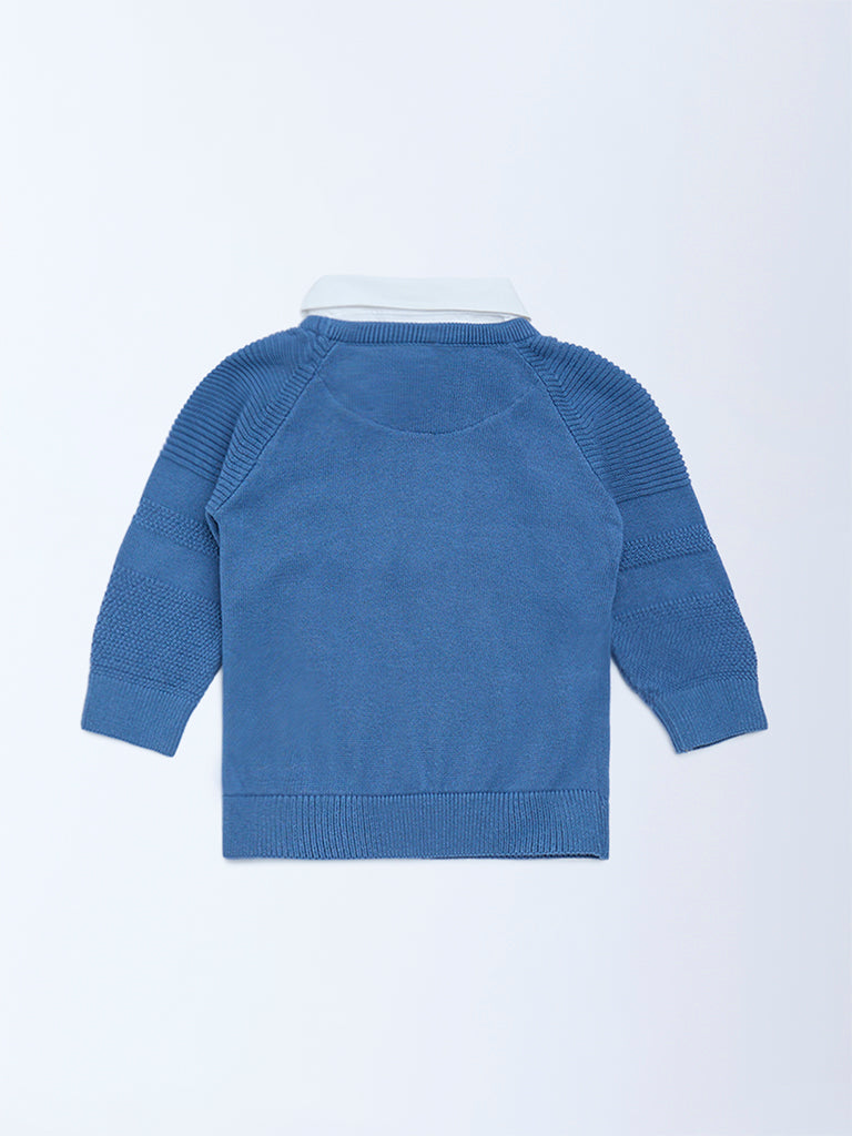 HOP Baby Boys Blue Knit-Textured Cotton Sweater