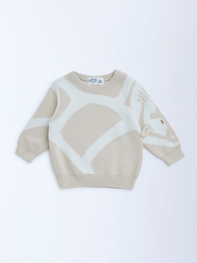 HOP Baby Boys Beige Animal Design Cotton Sweater