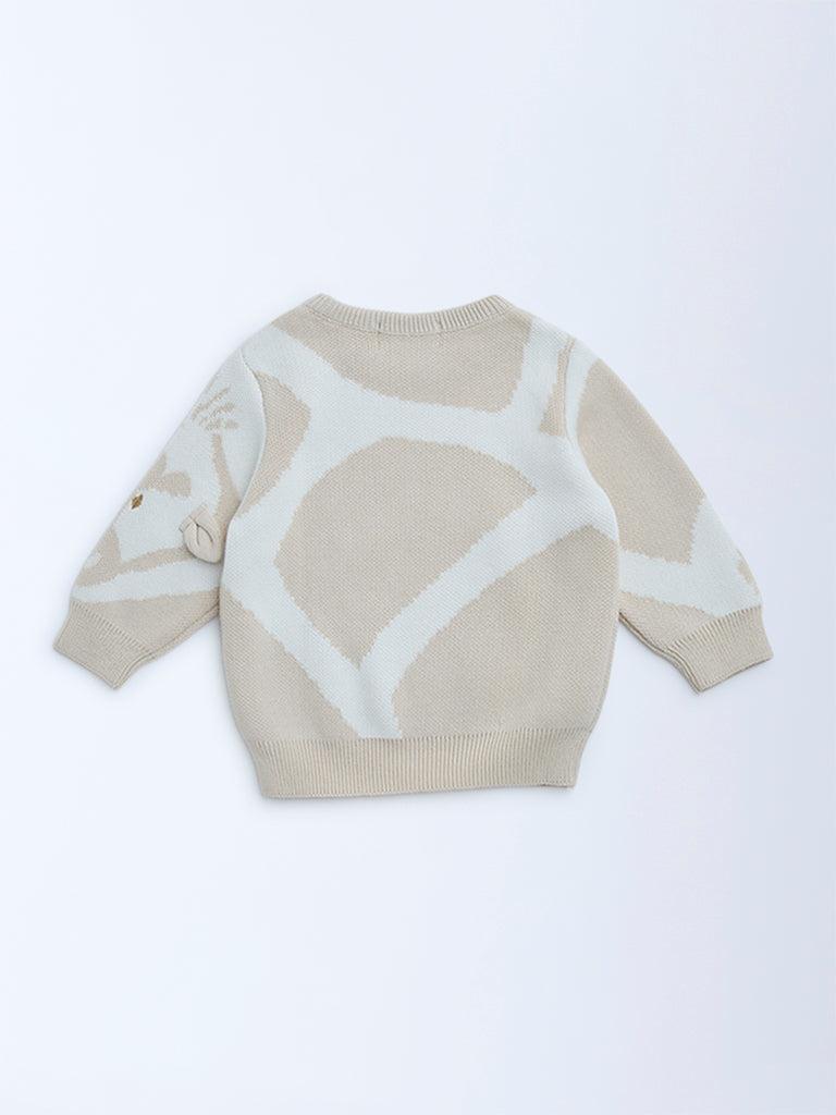 HOP Baby Boys Beige Animal Design Cotton Sweater