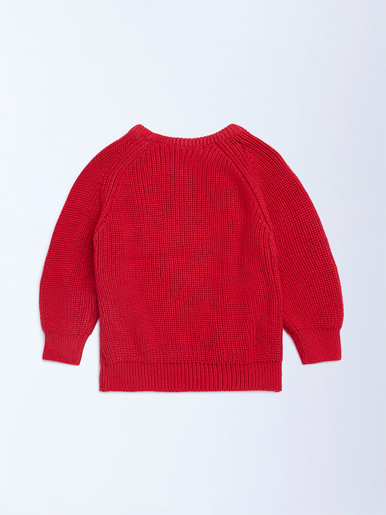 HOP Baby Boys Red Animal Cotton Embroidered Sweater