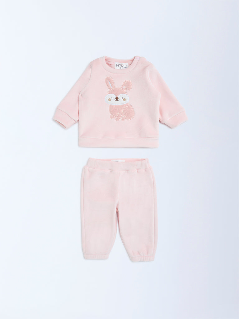 HOP Baby Pink Animal Embroidered Top and Pants Set