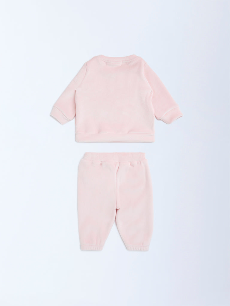 HOP Baby Pink Animal Embroidered Top and Pants Set