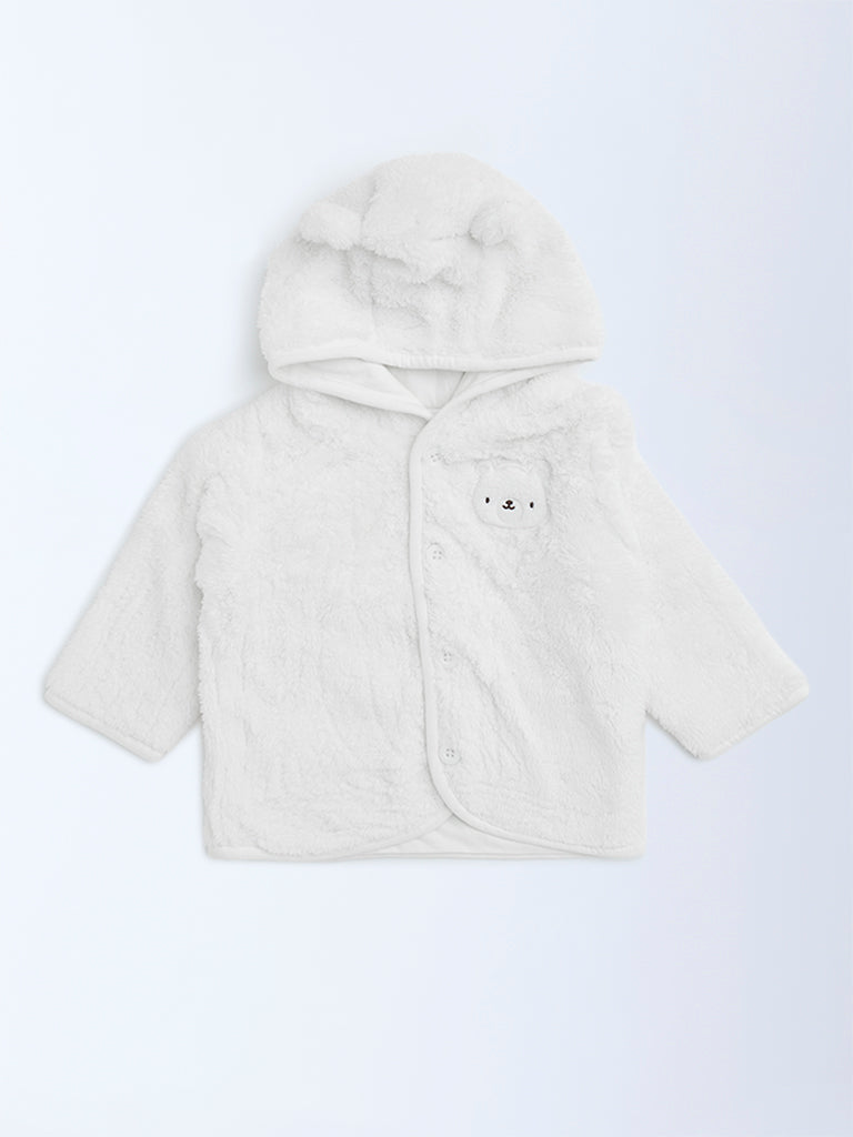 HOP Baby White Teddy Design Faux-Fur Jacket