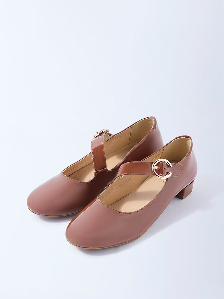 LUNA BLU Brown Block-Heel Mary Jane Shoes