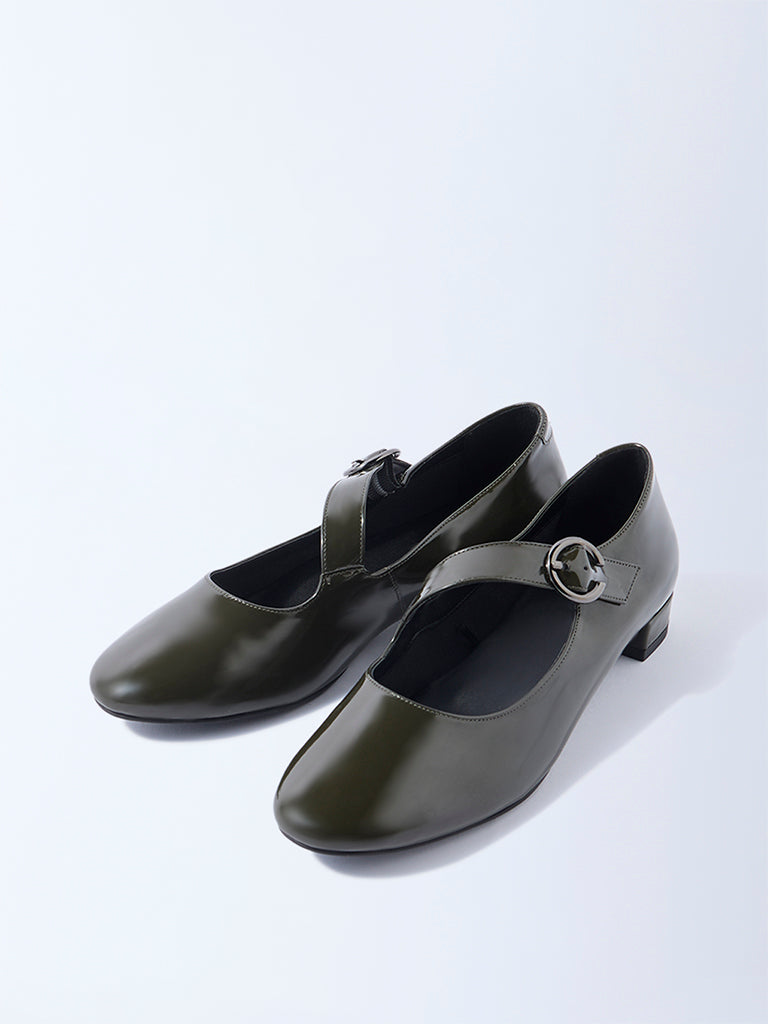 LUNA BLU Olive Block-Heel Mary Jane Shoes