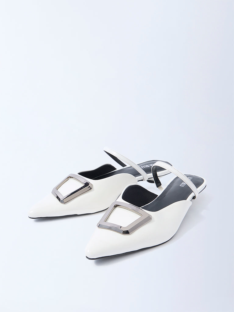 LUNA BLU White Buckle-Detailed Mules